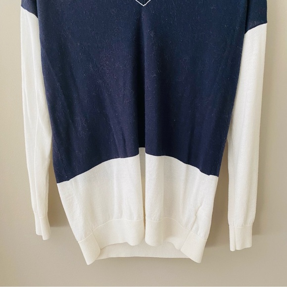 Vince Colorblock V-Neck Long Sleeve Top Navy/Off White Sz XS - Picture 3 of 8